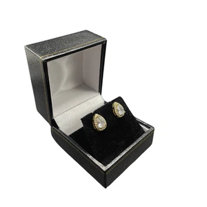 Yellow Gold Finish Created Diamond Pear Cut Stud Earrings - Picture 1 of 5