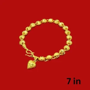 Pulsera Corazón 18K 22K 23K 24K ORO AMARILLO TAILANDÉS BAHT MUJER 7 pulgadas - Imagen 1 de 5