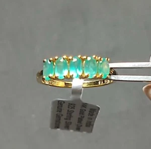 NWT Green Onyx 1.5 Carat Ct 5 Stone 14K Gold Sterling Silver 925 Size 7 Ring - Picture 1 of 4