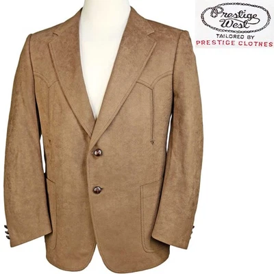Vintage Prestige Sport Coat Suit Jacket Brown Ultrasuede Western Point Yoke 42 S - Image 1 of 4