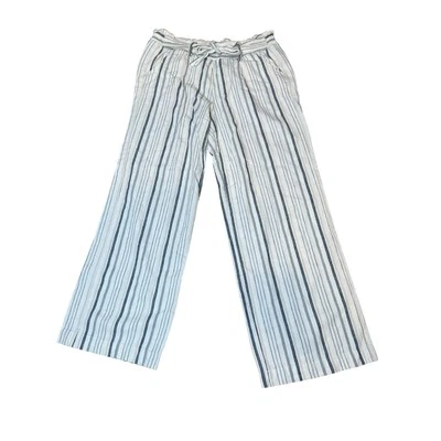 Pantalones de mujer Jolt mezcla de lino azul blanco a rayas pierna ancha talla L terroso playa boho Foto 1 de 4