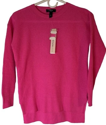 全新带标签 128 美元 Aqua Girl 100% 羊绒毛衣女式中号热 Fuschia 粉红色 Quiet Lux — 第 1/4 张图片