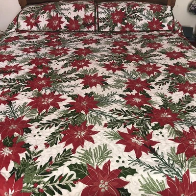 Edredón de Navidad Waverly con fundas flores de pascua rojas talla Queen Foto 1 de 4