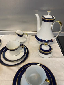 ESCHENBACH KAFFEE-SERVICE ECHT KOBALT 6 PERSONEN . 21 TEILE PORZELLAN WEISS - Bild 1 von 9