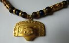 Vintage Gold tone Beads Signed Inca Statements Necklace Pendant.