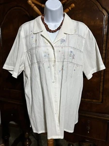 Napa Valley Petites Embroidered Beaded Shortsleeve Blouse Cream Large NWOT - Picture 1 of 13
