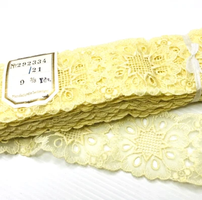 Vintage Lace Trim Yellow Floral Edging Ribbon Piece Decorative Swiss Fabric - image 1 of 4