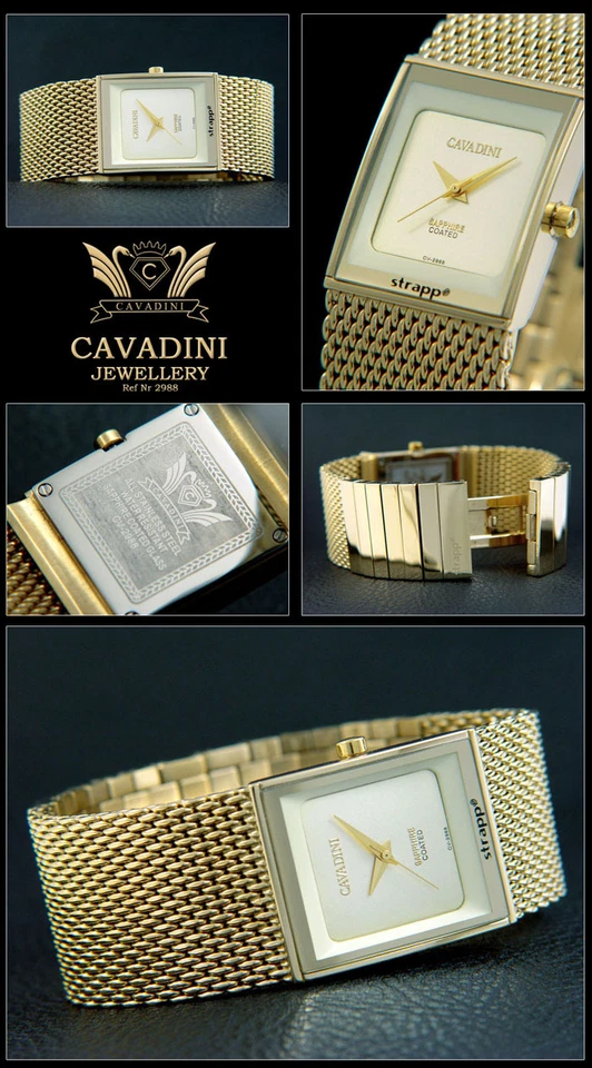 Cavadini Strapp Herrenuhr Massiv Edelstahl mit Milanaise Band vergoldet CV-2988 - Bild 1 von 1