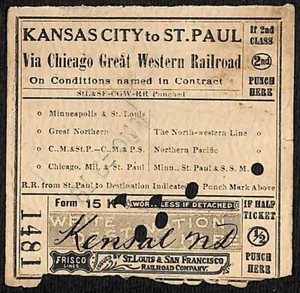 1918 Chicago Great Western Railroad Ticket Kansas City to St. Paul #1481 - Picture 1 of 2