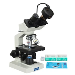 OMAX 40-2500X 1.3MP Digital LED Binocular Lab Microscope+Blank Slides+Lens Paper - Picture 1 of 9