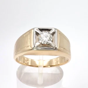 Art Deco 14k Gold Natural European Cut Diamond Mens Ring Vintage Setting sz10 - Picture 1 of 9