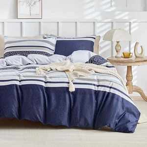 Duvet Cover King, 3 Pieces Blue Striped Duvet Cover Set Soft Bohemian Bedding Az - Picture 1 of 9