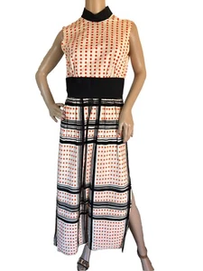 Vtg 60s 70s Long Dress Mod Melissa Lane Retro Bold Orange Black Polka Dot Royale - Picture 1 of 11