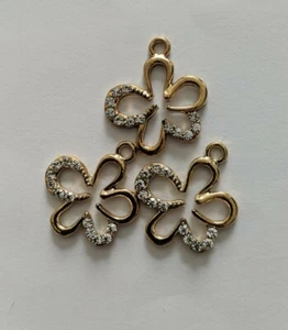 3 FLOWER GOLD CRYSTAL METAL FANCY BUTTONS CRAFT DIYS SEWING CLOTHES - Picture 1 of 6
