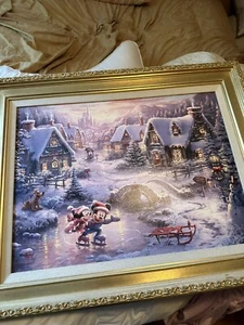 Thomas Kinkade Mickey and Minnie Sweetheart Holiday Gilcee Canvas SN 18x24 /175 - Picture 1 of 9