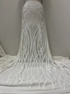 White Exclusive Sequin/ White Stretch Sequin Fabric/ Sequin for prom-Per Yard - Picture 1 of 5