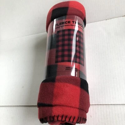 Throw Blanket Soft Plush Fleece Flannel Couch Red Black Buffalo Check 50" x 60" - Image 1 of 4