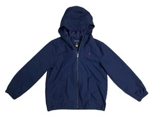 Polo Ralph Lauren Rain Jacket Boys Small 8 Navy Blue Full Zip Coat Hooded - Picture 1 of 11