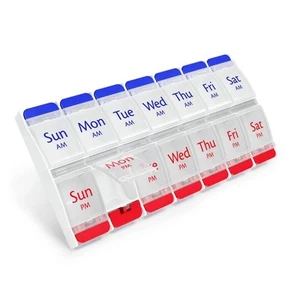 Push Button 7-Day Pill Case Medicine Planner Vitamin Organizer 2 Times a Day ... - Picture 1 of 6