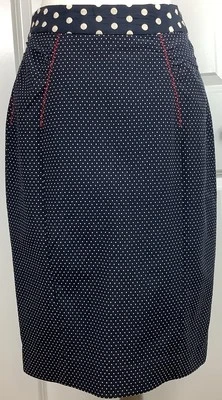 Saia Baraschi Feminina Tamanho 8 Lápis Reto Saia Bolinhas Zíper Forrado Azul Marinho - Imagem 1 de 4