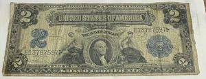 FR 258 1899 $2 TWO DOLLARS “MINI PORTHOLE” SILVER CERTIFICATE CURRENCY NOTE - Picture 1 of 2