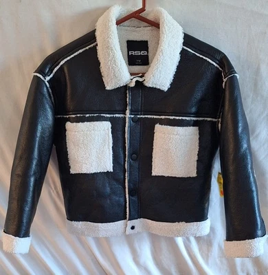 NEW- RSQ Girls Large Black Faux Leather Sherpa Lined Jacket Tilly’s Cozy  - Image 1 of 3
