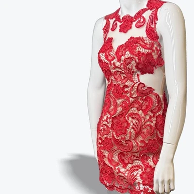 Vestido Dave & Johnny Illusion Rojo Transparente Encaje Mini Fiesta Cóctel Y2K Coqueta Foto 1 de 4