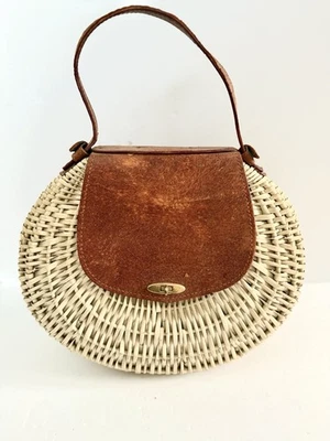 Bolso Cesta Vintage Años 50 Art Deco Cuero Mimbre Costero Rockabilly Pinup Boho Foto 1 de 4