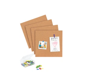 Svopy Cork Bulletin Square Board with wood clips and colorful pushpins - Picture 1 of 2