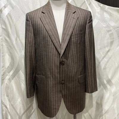 Jack Victor Brown Pinstripe Vintage 2 Button Double Vent Silk Blend Sport Coat - Image 1 of 4