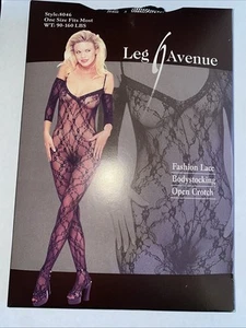 Leg Avenue Fashion Lace Bodystocking Open Crotch 90-165 lbs 8046 (Black Color) - Picture 1 of 2