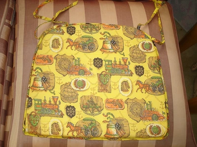 Juego de 4 cojines de asiento de cocina/comedor vintage años 70 dorado/marrón/naranja y verde Foto 1 de 4