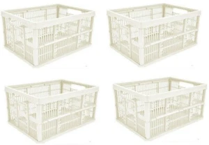 Folding Collapsible Plastic Storage Crates Boxes Stackable Basket 32L Cream New - Picture 1 of 1