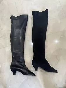 Miss Maud Thigh High 1/2 Leather 1/2 Suede Black Boots - Picture 1 of 3