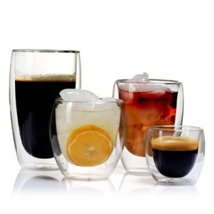 Double Wall Espresso Insulated Glass 80ml,250ml,350ml,450ml Coffee Mug Tea Glass - Picture 1 of 12