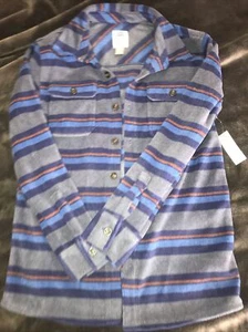 Old Navy Boys Youth XL Blue, Gray, Brown Stripe Button-up Fleece Jacket - Picture 1 of 2