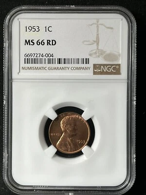 1953  1C RD  Lincoln Wheat One Cent NGC MS66RD  6697274-004 - Image 1 of 2