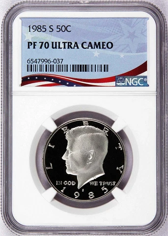 1985-S Proof Kennedy Half, Graded PF70UC by NGC ~ NEW Patriotic OSR Label! Cover