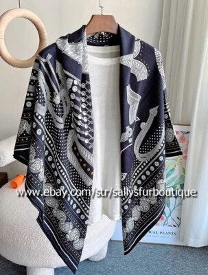 Pure Cashmere & Silk Wrap Stole Scarf Fashion Print Square Shawl Hand Rolled 53" - Image 1 of 4