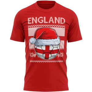 England Footy Christmas T Shirt Funny Him Flag Santa Hat Football Fair Isle Mens - Picture 1 of 11