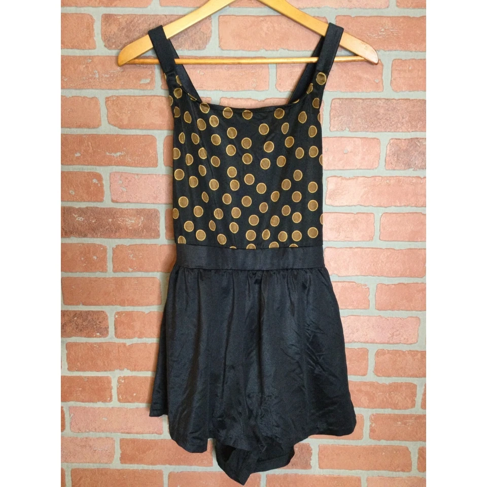 Vintage Maxine of Hollywood Polka Dot Swimsuit One-Piece Black Size 14 Goth Glam - Image 1 of 4