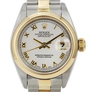 ROLEX DATEJUST 69173 LADIES 18K WATCH WHITE ROMAN DIAL DIAMOND OYSTER TWO-TONE - Picture 1 of 10