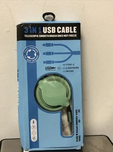 3 in 1 USB Retractable Cable W/ Type C, Lightening and Micro Connectors. 3.0A - Picture 1 of 1