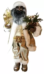 18" Afroamerikanischer schwarzer ethnischer Weihnachtsmann Satin Royal Gold Weihnachtsgeschenke - Bild 1 von 4
