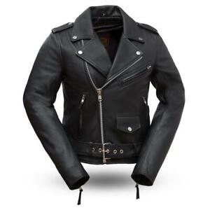 Women's Leather Jacket Rock Star 0.8-0.9mm Drum Dyed Naked Cowhide