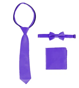 Gioberti Boy's Formal Purple Zipper Tie, Bow Tie and Handkerchief Kid's Set - L - Picture 1 of 1