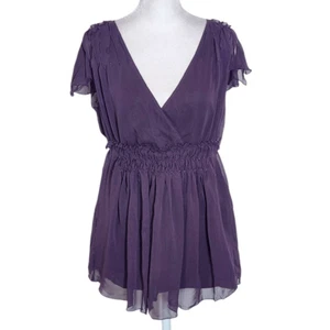 Old Navy Maternity Purple Flutter Sleeve Top with Pintucking Size Small - Picture 1 of 11