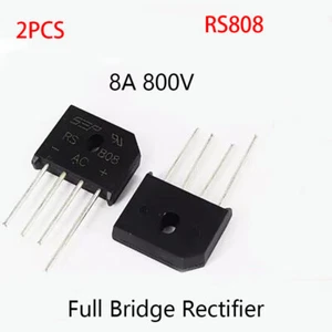 2 Pcs Black 8A 800V Diode Full Bridge Rectifier RS808 4 Pin Replaceable RS807 - Picture 1 of 3