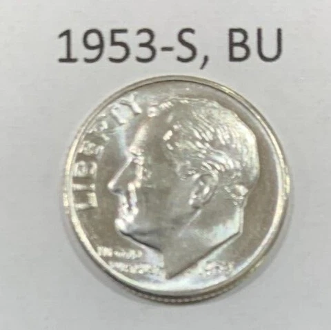 1953 S Roosevelt Dime BU ~ 90% Silver ~ Uncirculated U.S. Coin from Roll ~ D2195 Cover