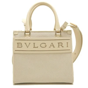 BVLGARI Logo tote Small Canvas/ Leather Ivory/252842 - Picture 1 of 9